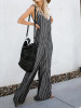 Spring and autumn striped stitching wide leg sleeveless jumpsuit
