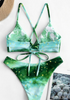 Sexy Suspenders Hanging Neck Print Split Bikini