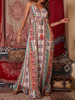 Vintage Boho Ptinted V Neck Spaghetti Strap Sleeveless Falbala Maxi Dress