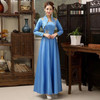 Embroidery Flower Satin Cheongsam Long Sleeve Evening Qipao Dress Embroidery Flower Satin Cheongsam Long Sleeve Evening Qipao Dress