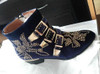 Round Toe Rivet Flower Boots Genuine Leather Ankle Boots