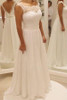 White A Line Brush Train Sleeveless Deep V Back Chiffon Beach Wedding Gown,Wedding Dress W170