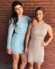 Blue Satin Silver Beading Sheath Mismatched Homecoming Dresses ,HD0033