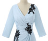 Blue V neck lace Appliques chiffon Mother Of The Bride Dresses Sheath 3/4 Sleeves Formal Mother Dress