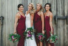 Elegant V Neck Sleeveless Front Slit Satin Bridesmaid Dresses