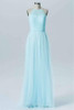 Pastel Blue Halter Long Bridesmaid Dresses,Sleeveless Sheer Back Bridesmaid Gowns OMB71