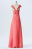 Dusty Coral A Line Floor Length Sweetheart Capped Sleeve Open Back Bridesmaid Dresses B136