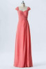 Dusty Coral A Line Floor Length Sweetheart Capped Sleeve Open Back Bridesmaid Dresses B136