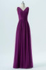 Vintage Violet A Line Floor Length V Neck Sleeveless Chiffon Bridesmaid Dresses B147