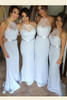 White Sheath Brush Train Sleeveless Halter Chiffon Bridesmaid Dress, Wedding Party Dress B318