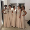 Unique Round Neck Lace Appliques Sleeveless Long Bridesmaid Dress B442