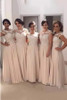 Unique Round Neck Lace Appliques Sleeveless Long Bridesmaid Dress B442