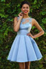 Chic Sleeveless A-Line Knee Length Satin Lace Applique Homecoming Dresses M458