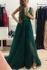 Stunning Green V Neck Tulle Sleeveless Split Side Prom Dress with Sequins P869
