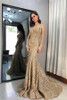 Vintage Mermaid Prom Dress Sweep Train Sleeveless V Neck Party Dress P859