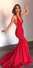 Stunning Red V Neck A Line Open Back Trumpet Prom Dress P681