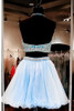 Simple Two Pieces Sleeveless Homecoming Dress,Halter Pearls Beading Crop Top Short Prom Dresses HCD60