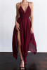 Burgundy  Asymmetrical A Line Deep V Neck Sleeveless Backless Side Slit Evening/Prom Dress P76