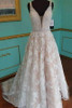 Pink A Line Sweep Train Deep V Neck Open Back Floral Beading Prom Dress,Party Dress P134