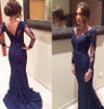 Stunning Long Sleeves V Neck Open Back Lace Long Prom Dress P669