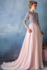 Pink A Line Sweep Train Jewel Neck 3/4 Sleeve Appliques  Prom Dress,Evening Dress P255