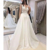 Chic V Neck Sleeveless Sweep Train Lace Wedding Dresses with Appliques W510