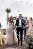 Romantic Sweetheart Strapless Open Back Sweep Train Lace Appliques A Line Wedding Dress W432