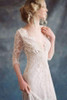 Charming Deep V Neck Lace Half Sleeves Backless Floor Length Wedding Dress W415