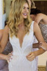 Deep V Neck Mermaid Wedding Gowns,Floor Length Sheer Wedding Dress OMW56