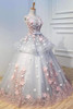 Ball Gown Floor Length Scoop Neck Sleeveless Appliques Lace Up Long Prom Dress,Wedding Dress P218