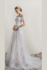 White A Line Brush Train Off Shoulder Short Sleeves Lace Wedding Dress,Beach Wedding Dress W208
