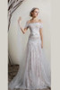 White A Line Brush Train Off Shoulder Short Sleeves Lace Wedding Dress,Beach Wedding Dress W208
