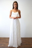 White A Line Brush Train Spaghetti Sleeveless Lace Wedding Dress,Beach Wedding Dress W229