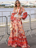 Printed Split-joint Puff Sleeves Maxi Dress