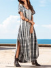 Summer Printed V-Neck Short Sleeve Beach Long Dress