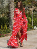 V-Neck Bohemia Vacation Long Sleeve Polka Dress