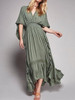 V Neck Short Sleeve High Waist Loose Maxi Dress