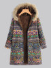Vintage Boho Floral Printed Long Sleeves Hoodie Quilted Coat