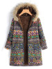 Vintage Boho Floral Printed Long Sleeves Hoodie Quilted Coat