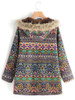 Vintage Boho Floral Printed Long Sleeves Hoodie Quilted Coat