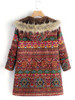Vintage Boho Floral Printed Long Sleeves Hoodie Quilted Coat