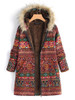 Vintage Boho Floral Printed Long Sleeves Hoodie Quilted Coat