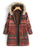 Vintage Boho Floral Printed Long Sleeves Hoodie Quilted Coat