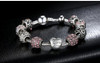 Antique Silver Charm Love and Flower Beads Bracelet Bangle Women Wedding Jewelry Antique Silver Charm Love and Flower Beads Bracelet Bangle Women Wedding Jewelry