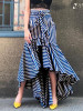 Vintage Irregular Ruffle Blue Striped High Waist Bow Tie Long Skirt