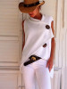 Casual Irregular Buttons Sleeveless Solid Color T-Shirts Tops