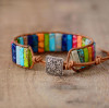 Handmade Multi Color Natural Stone Tube Beads Leather Wrap Bracelet Couples Bracelets