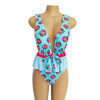 Ruffled Waist Print V-neck Bow Ins Style One Piece Swimsuit