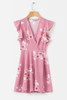 New Lotus leaf print A Hem V-neck chiffon short-sleeved dress