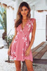 New Lotus leaf print A Hem V-neck chiffon short-sleeved dress